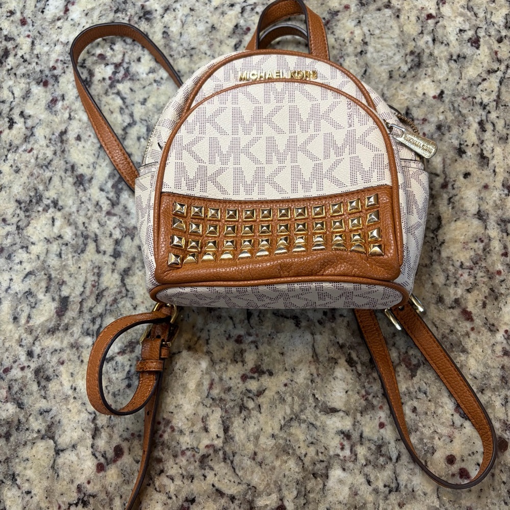 Michael Kors Tan and Cream Studded Mini Backpack